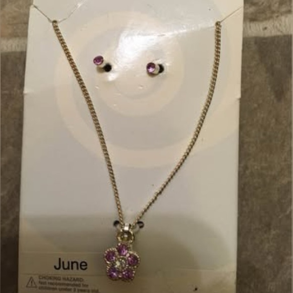 New June birthstone necklace and earrings for kids